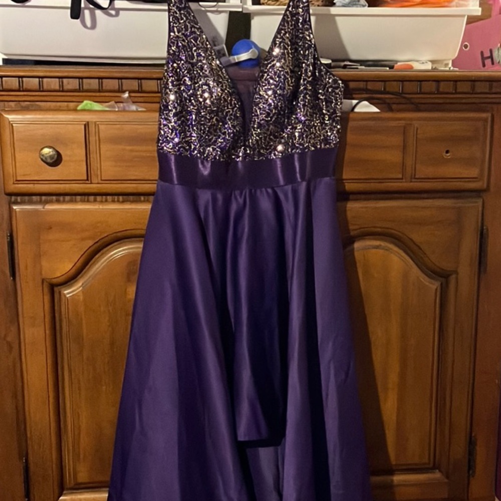 Purple Sequin Embellished Prom Gown